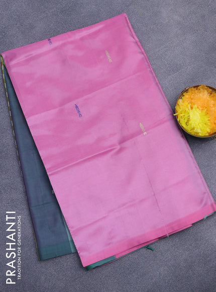 Banana pith saree pink and multi colour with thread woven buttas in borderless style