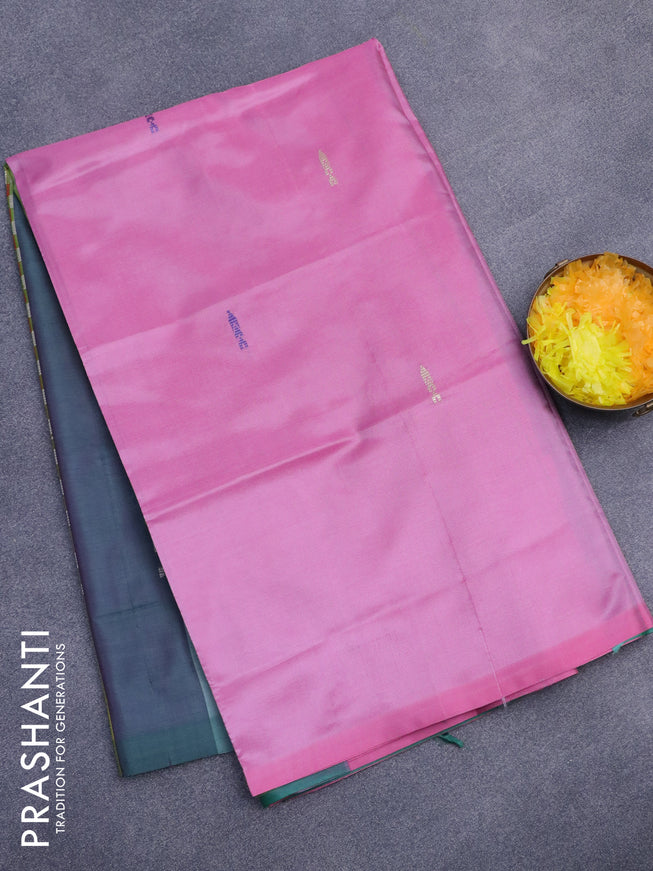 Banana pith saree pink and multi colour with thread woven buttas in borderless style