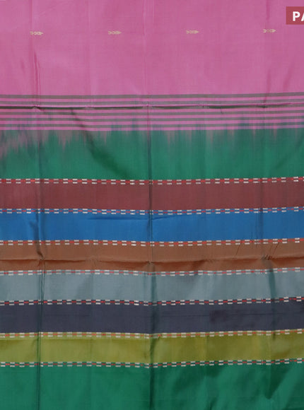 Banana pith saree pink and multi colour with thread woven buttas in borderless style