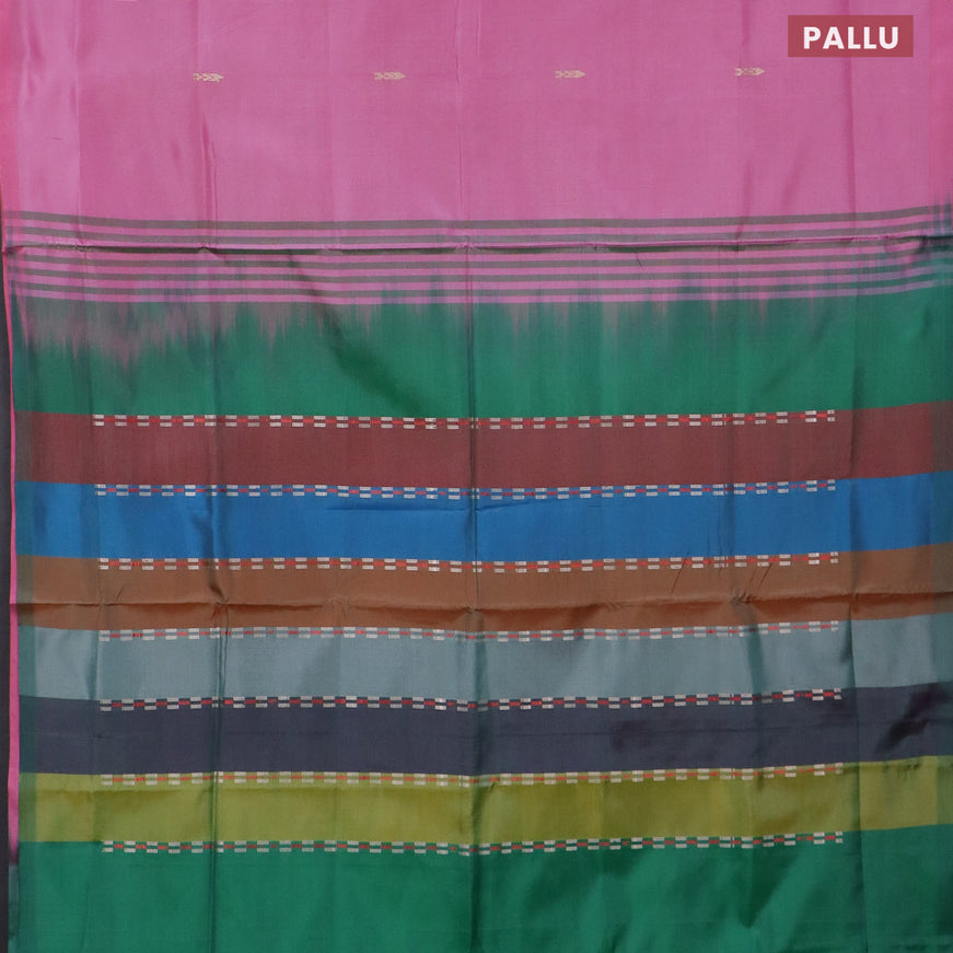 Banana pith saree pink and multi colour with thread woven buttas in borderless style