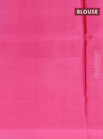 Banana pith saree cs blue and pink with thread woven buttas in borderless style