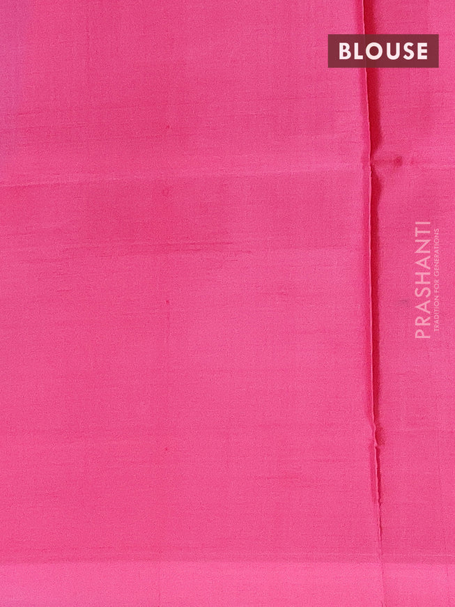 Banana pith saree cs blue and pink with thread woven buttas in borderless style