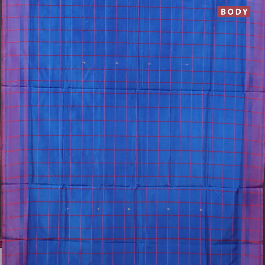 Banana pith saree cs blue and pink shade with allover checked pattern and contrast border