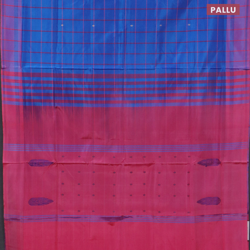 Banana pith saree cs blue and pink shade with allover checked pattern and contrast border