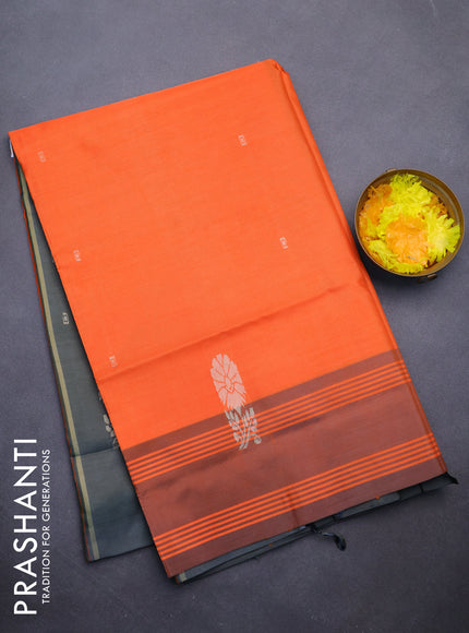 Banana pith saree orange and grey with thread woven buttas and contrast border