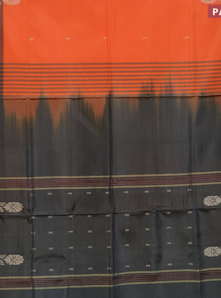 Banana pith saree orange and grey with thread woven buttas and contrast border