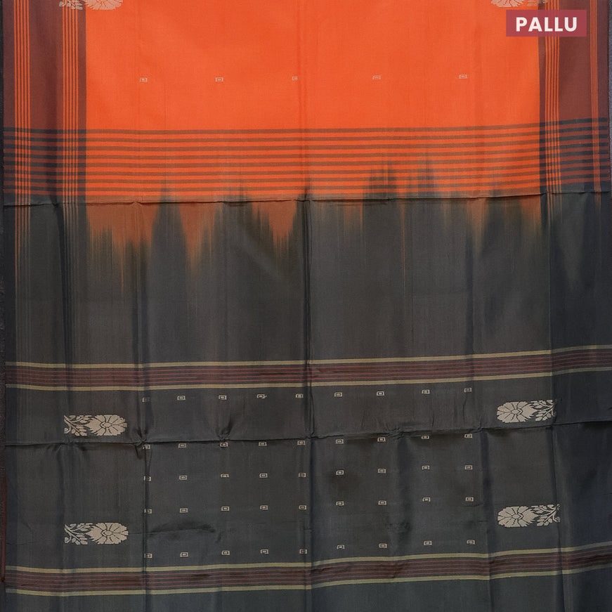 Banana pith saree orange and grey with thread woven buttas and contrast border