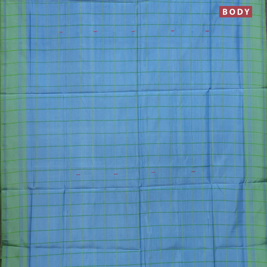 Banana pith saree light blue and light green with allover checked pattern and contrast border