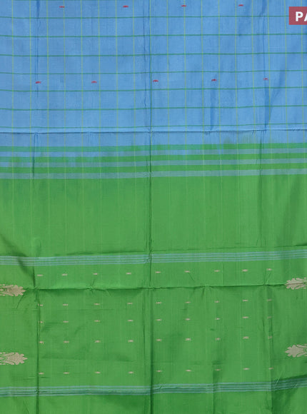 Banana pith saree light blue and light green with allover checked pattern and contrast border