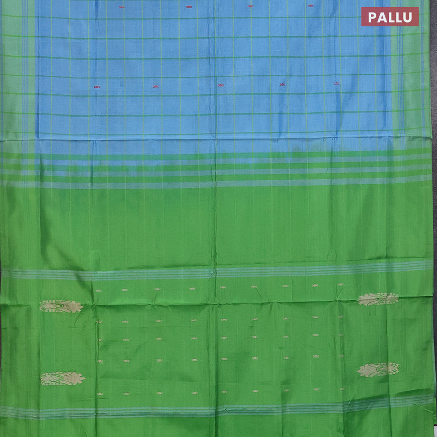 Banana pith saree light blue and light green with allover checked pattern and contrast border