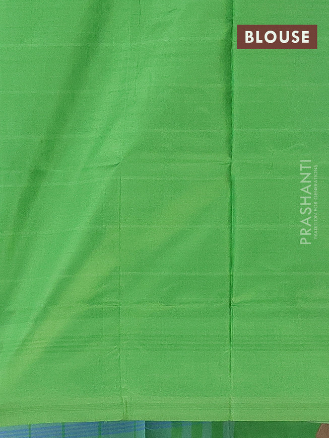 Banana pith saree light blue and light green with allover checked pattern and contrast border