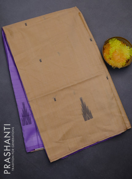 Banana pith saree sandal and lavender shade with thread woven buttas in borderless style