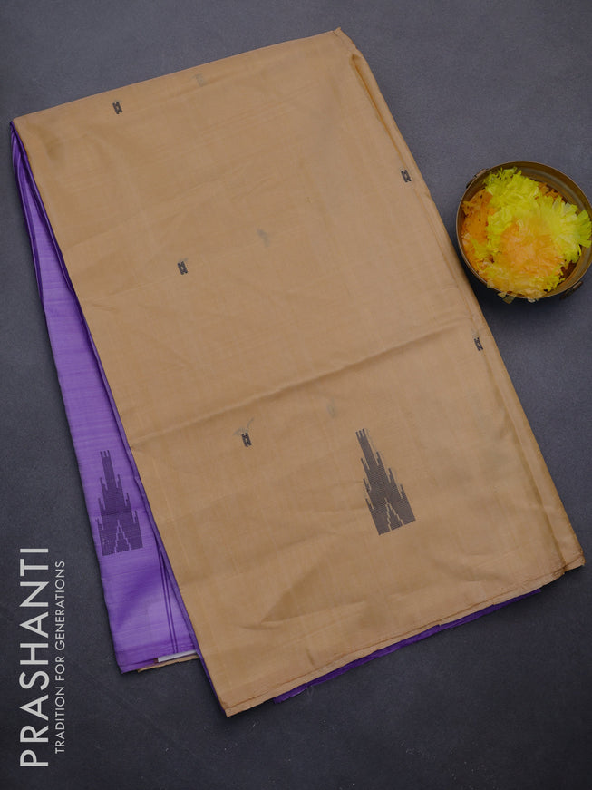 Banana pith saree sandal and lavender shade with thread woven buttas in borderless style