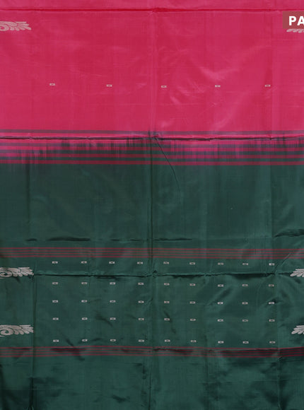 Banana pith saree pink and green with thread woven buttas in borderless style