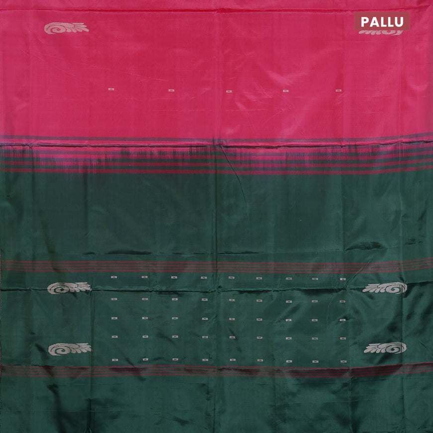 Banana pith saree pink and green with thread woven buttas in borderless style