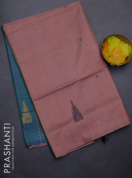 Banana pith saree pastel brown and dual shade of greenish violet with thread woven buttas and contrast border