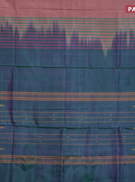 Banana pith saree pastel brown and dual shade of greenish violet with thread woven buttas and contrast border