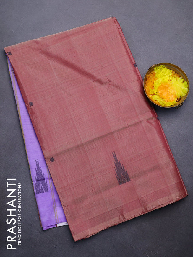 Banana pith saree pastel maroon shade and lavender shade with thread woven buttas in borderless style