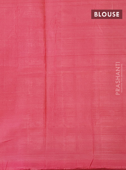 Banana pith saree teal blue and peach pink with thread woven buttas in borderless style