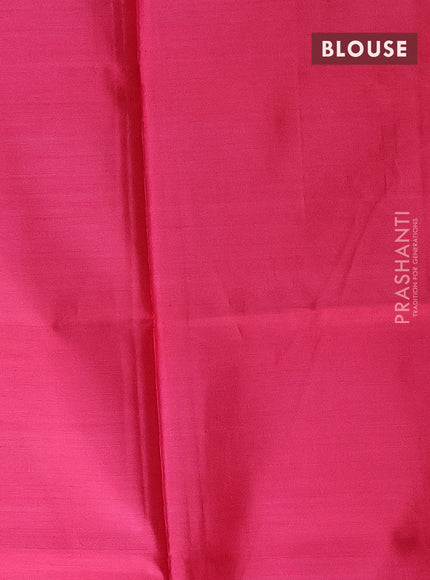 Banana pith saree fluorescent green and pink with thread woven buttas in borderless style