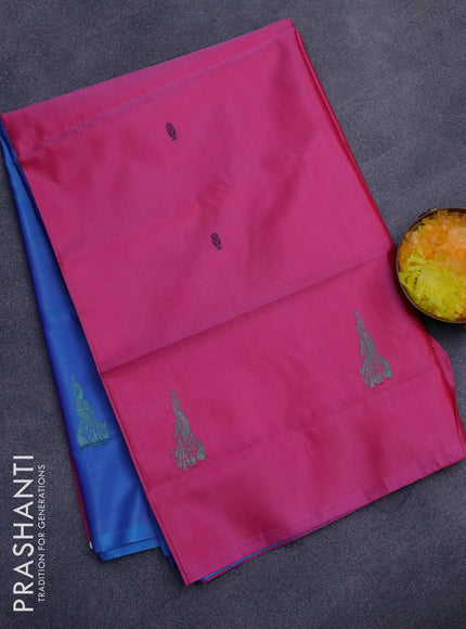 Banana pith saree pink and cs blue with thread woven buttas in borderless style