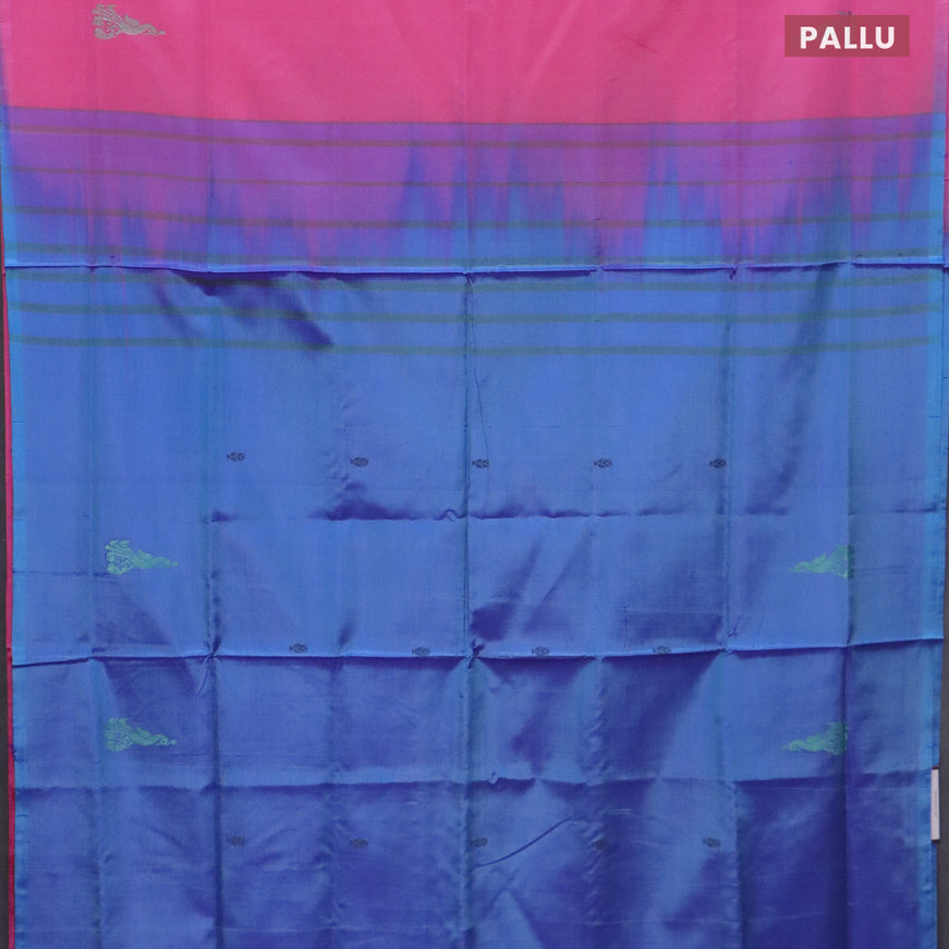 Banana pith saree pink and cs blue with thread woven buttas in borderless style