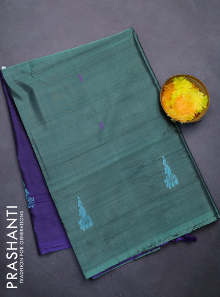 Banana pith saree pastel green and blue with thread woven buttas in borderless style