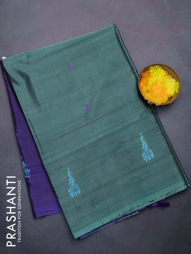 Banana pith saree pastel green and blue with thread woven buttas in borderless style