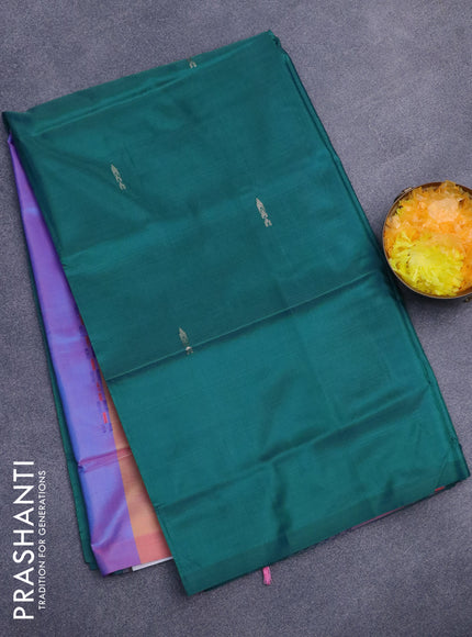 Banana pith saree green and multi colour with thread woven buttas in borderless style