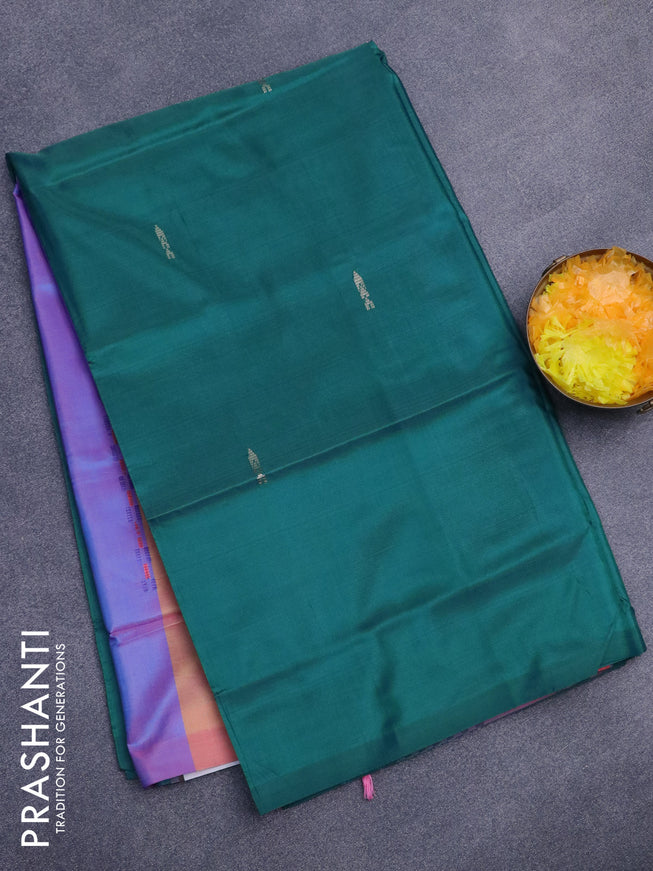 Banana pith saree green and multi colour with thread woven buttas in borderless style