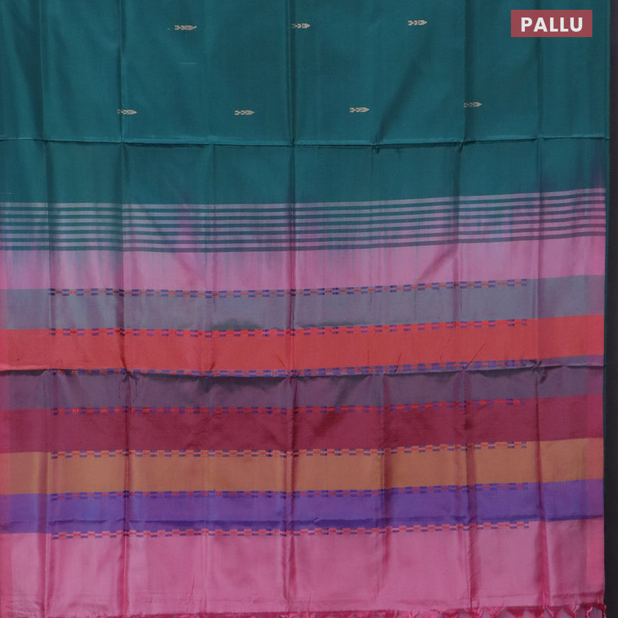 Banana pith saree green and multi colour with thread woven buttas in borderless style