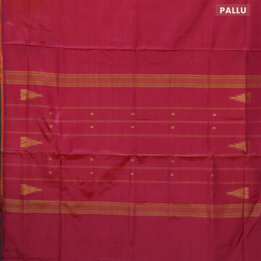 Banana pith saree orange and reddish pink with thread woven buttas in borderless style