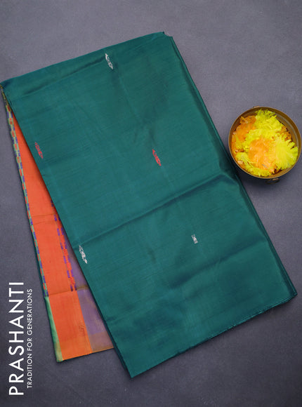 Banana pith saree green and multi colour with thread woven buttas in borderless style