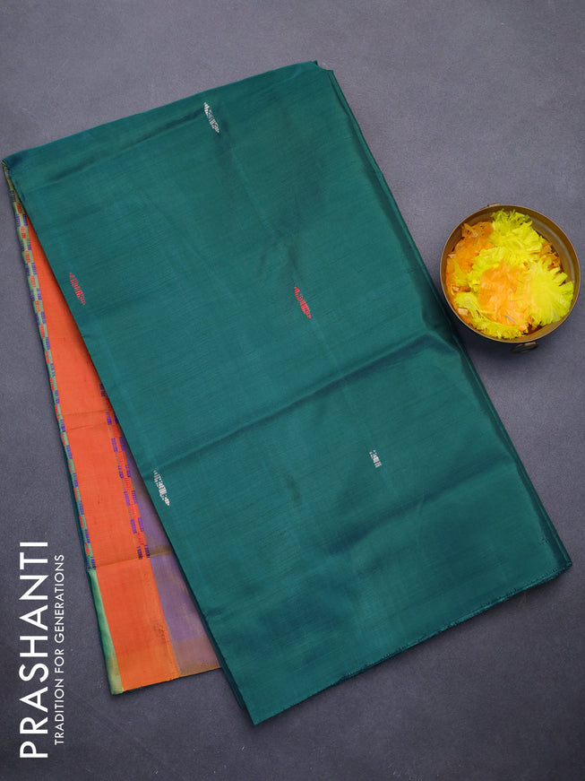 Banana pith saree green and multi colour with thread woven buttas in borderless style