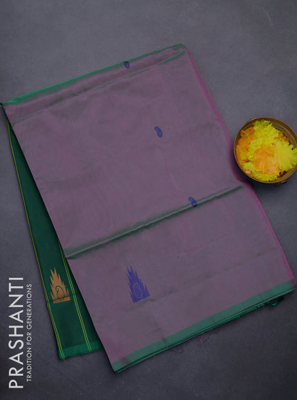 Banana pith saree dual shade of pinkish green and green with thread woven buttas in borderless style