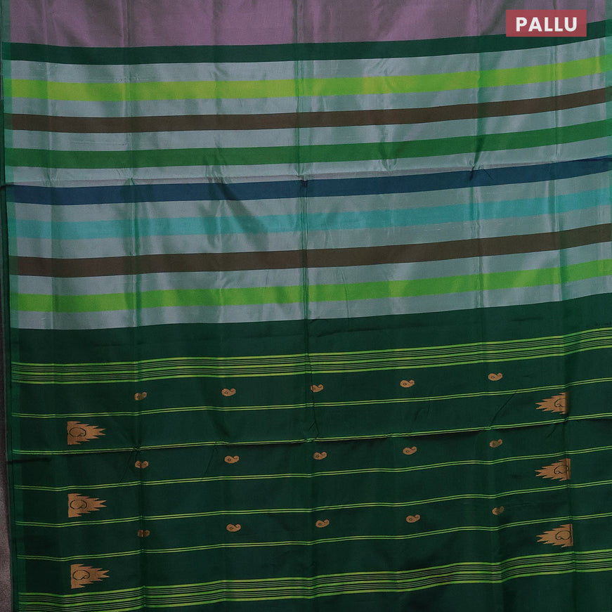 Banana pith saree dual shade of pinkish green and green with thread woven buttas in borderless style