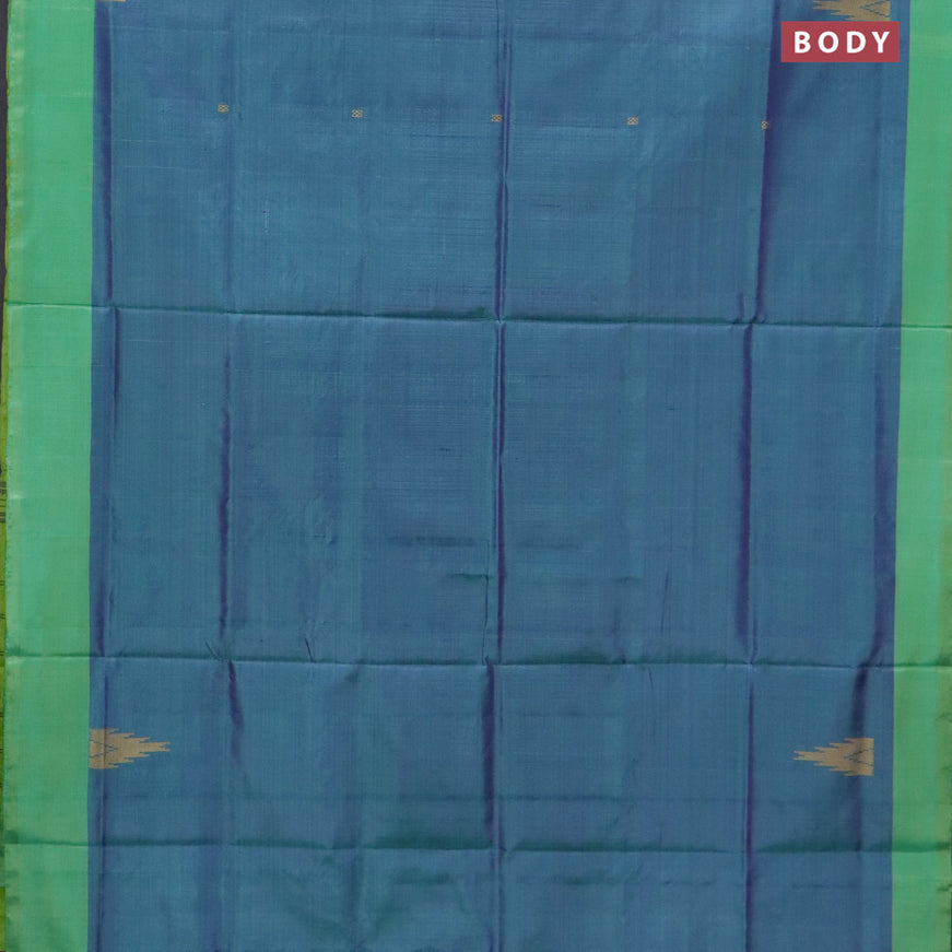 Banana pith saree dual shade of blue and light green with thread woven buttas and contrast border