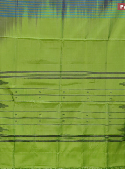 Banana pith saree dual shade of blue and light green with thread woven buttas and contrast border