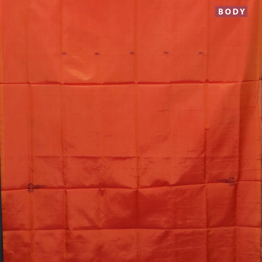 Banana pith saree orange and red shade with thread woven buttas in borderless style