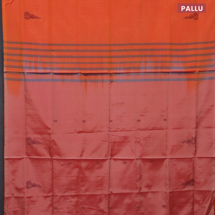 Banana pith saree orange and red shade with thread woven buttas in borderless style