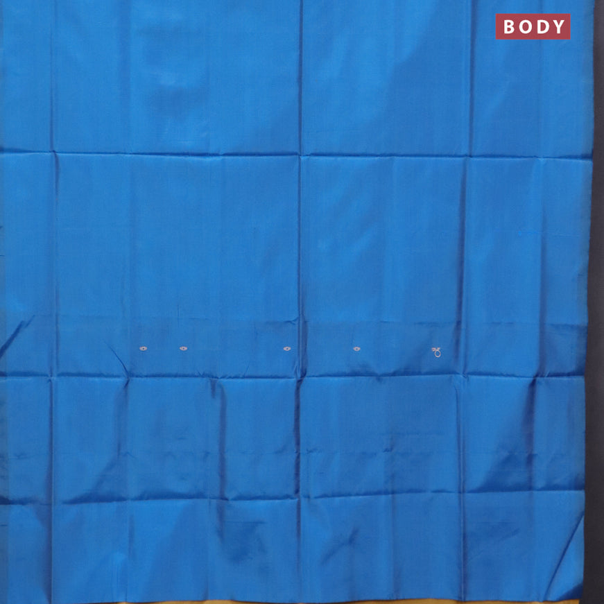 Banana pith saree cs blue and dark mustard with thread woven buttas in borderless style