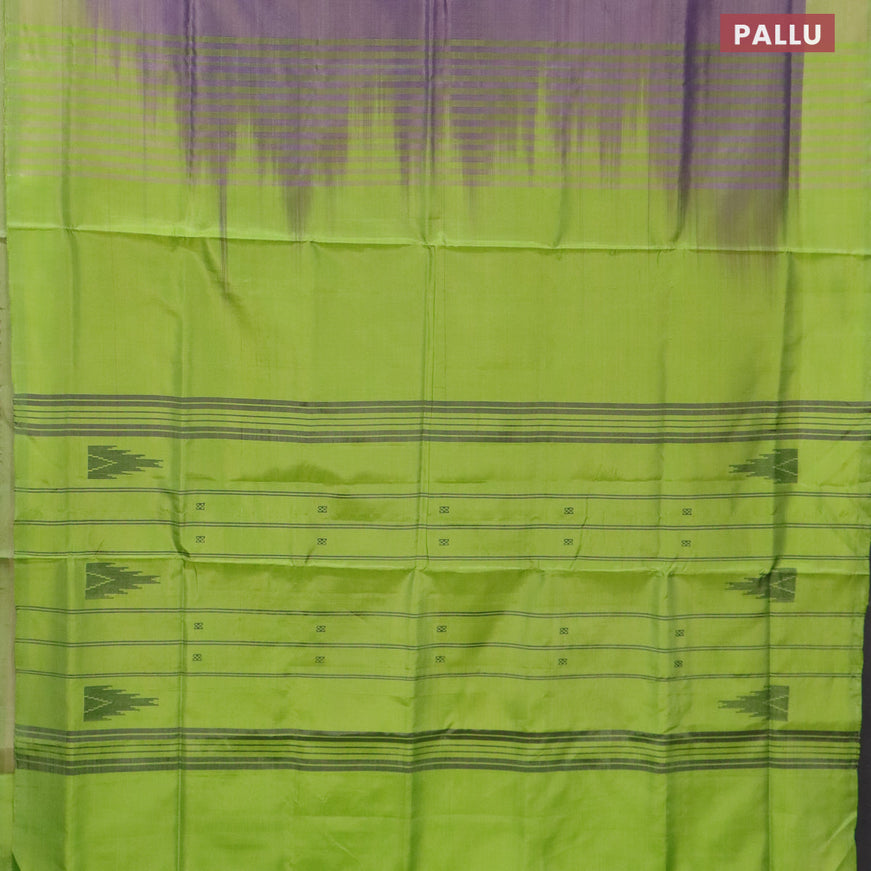 Banana pith saree lavender shade and light green with thread woven buttas in borderless style