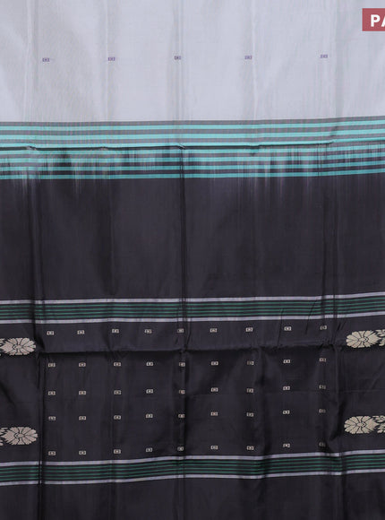 Banana pith saree pastel grey and black with thread woven buttas in borderless style