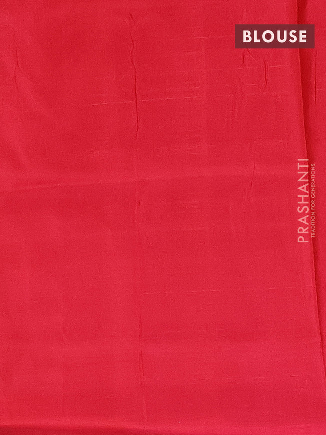 Banana pith saree dual shade of greenish red and red with thread woven buttas in borderless style