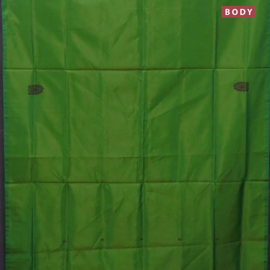 Banana pith saree green and mustard green with thread woven buttas in borderless style