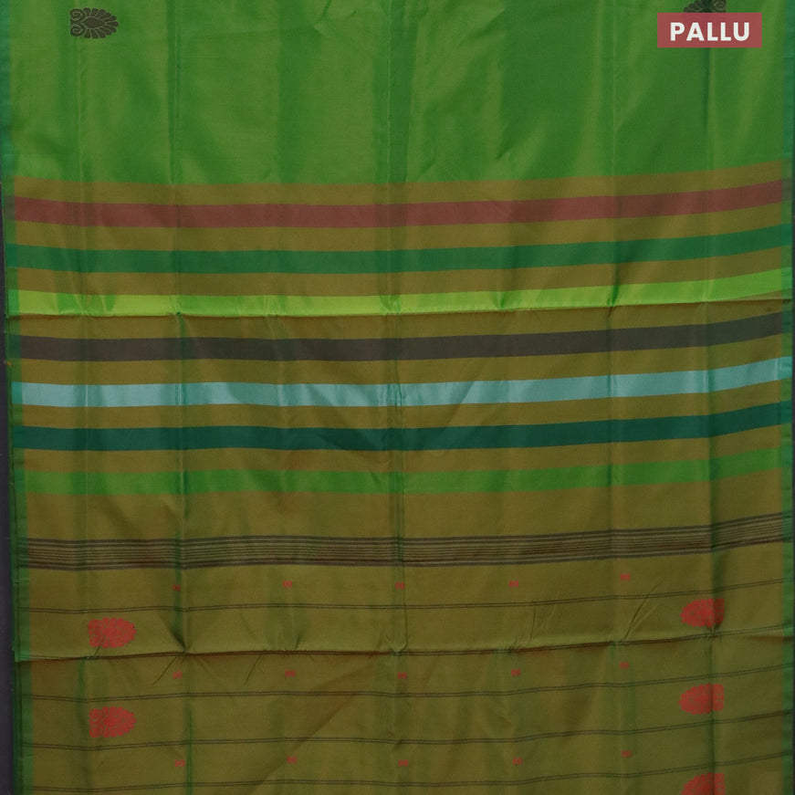 Banana pith saree green and mustard green with thread woven buttas in borderless style