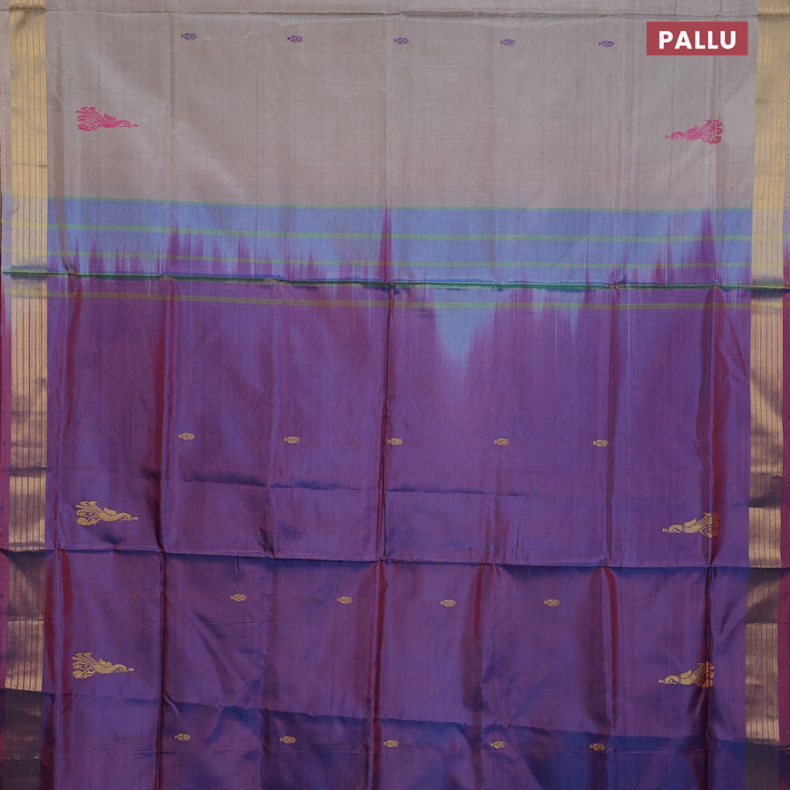 Banana pith saree beige and dual shade of bluish maroon with thread woven buttas and zari woven border