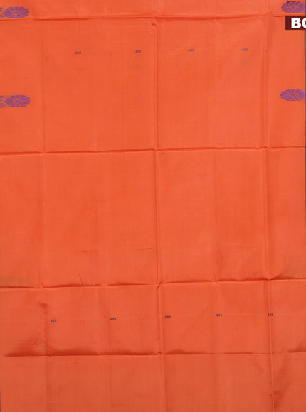 Banana pith saree orange and greyish green with thread woven buttas and contrast border