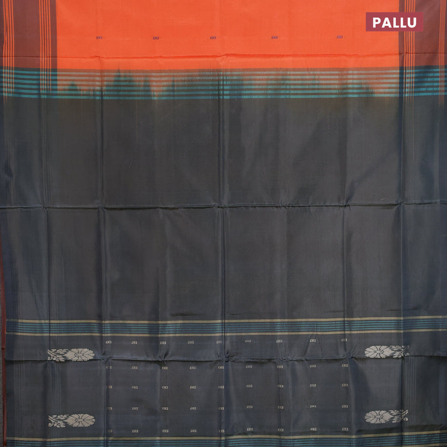 Banana pith saree orange and greyish green with thread woven buttas and contrast border