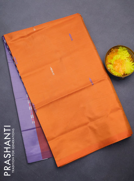 Banana pith saree orange and multi colour with thread woven buttas in borderless style